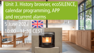 Ecoforest. Unit 3 – Historic, ecoSILENCE, calendar programmation, APP and recurrent alarms.