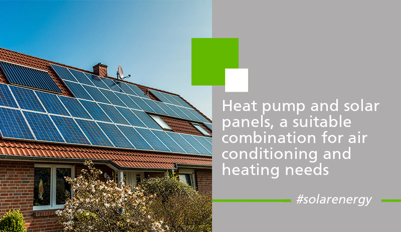 Solar panels and heat pumps, a combination for air conditioning and heating needs. Ecoforest.